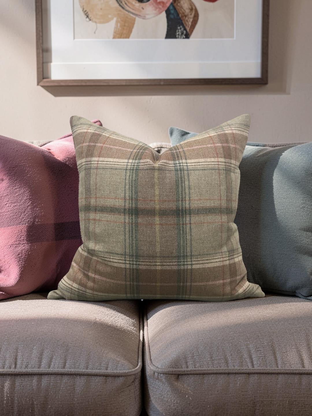 Lee Jofa Decorative Pillow Shetland Plaid Quartz 20x20" Knife Edge Cover