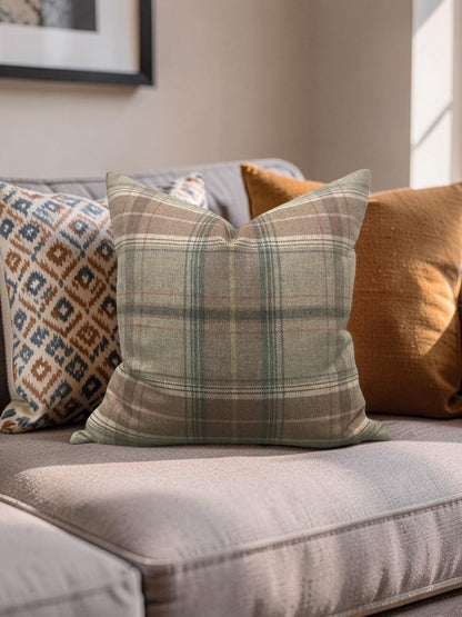 Lee Jofa Decorative Pillow Shetland Plaid Quartz 20x20" Knife Edge Cover