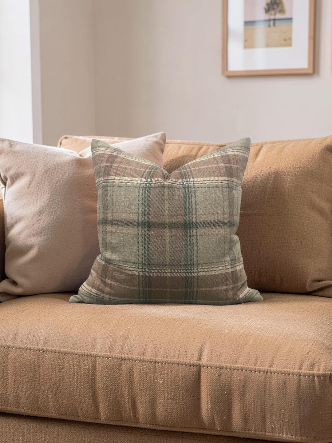 Lee Jofa Decorative Pillow Shetland Plaid Quartz 20x20" Knife Edge Cover