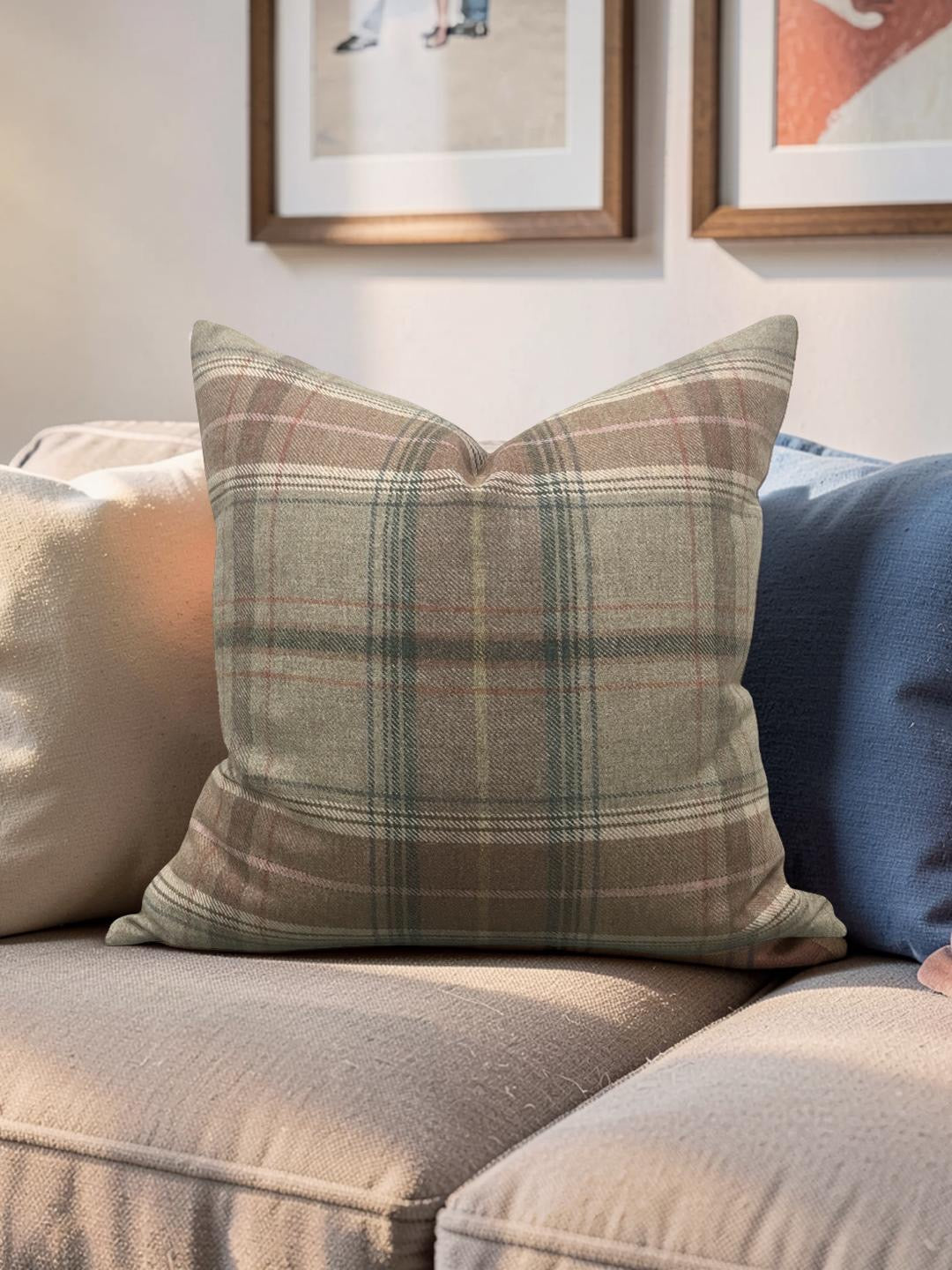 Lee Jofa Decorative Pillow Shetland Plaid Quartz 20x20" Knife Edge Cover