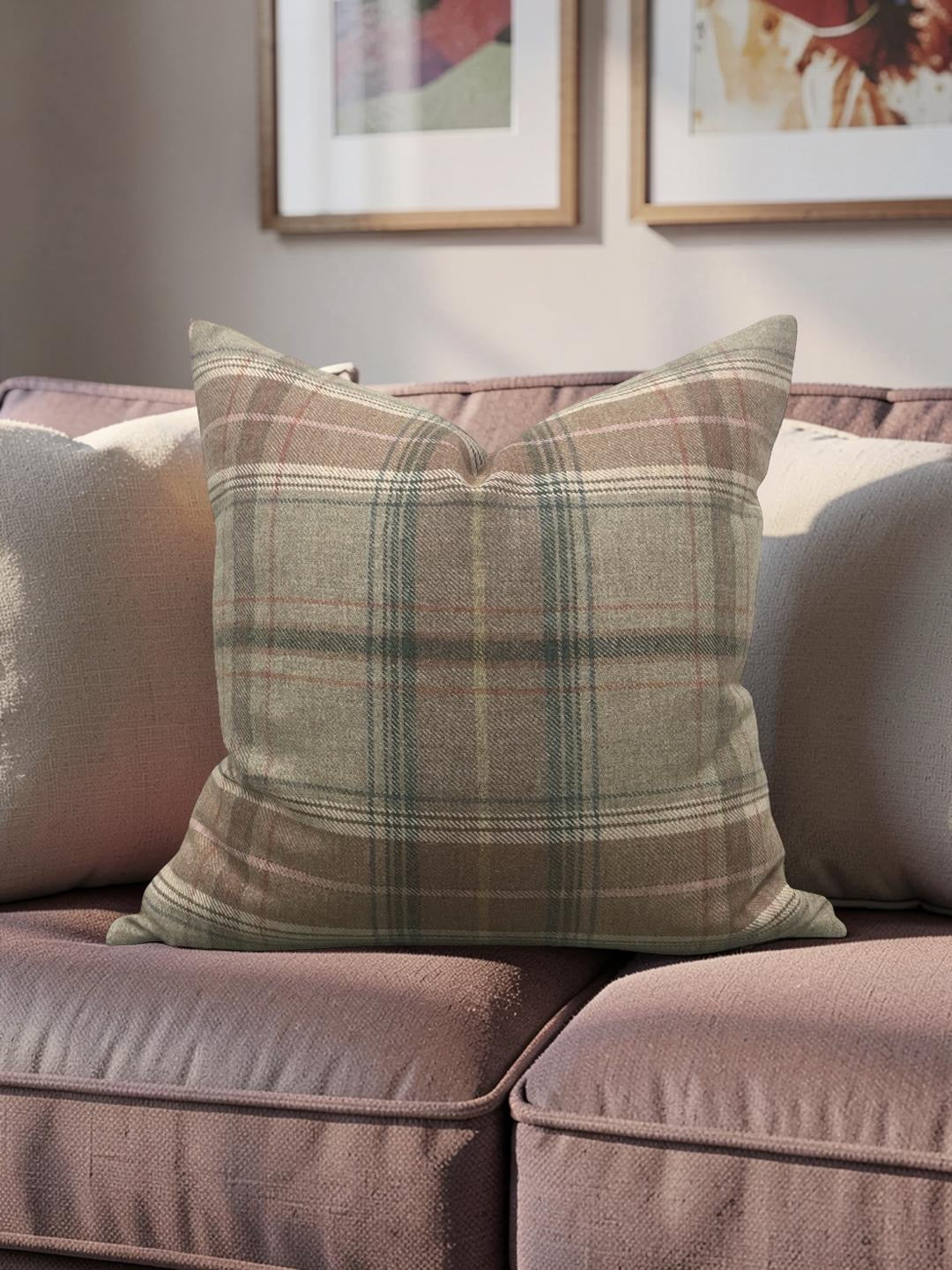 Lee Jofa Decorative Pillow Shetland Plaid Quartz 20x20" Knife Edge Cover