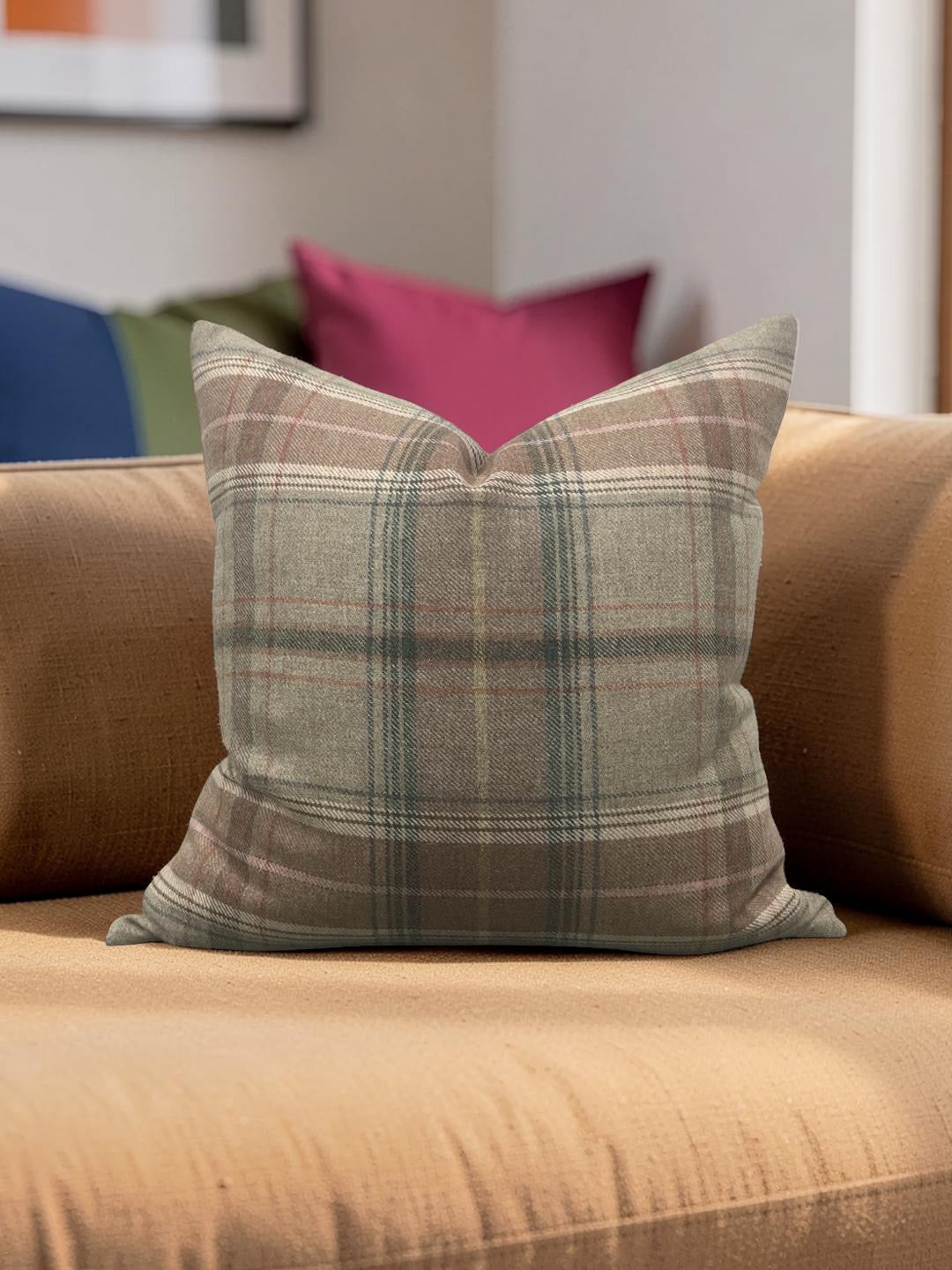 Lee Jofa Decorative Pillow Shetland Plaid Quartz 20x20" Knife Edge Cover