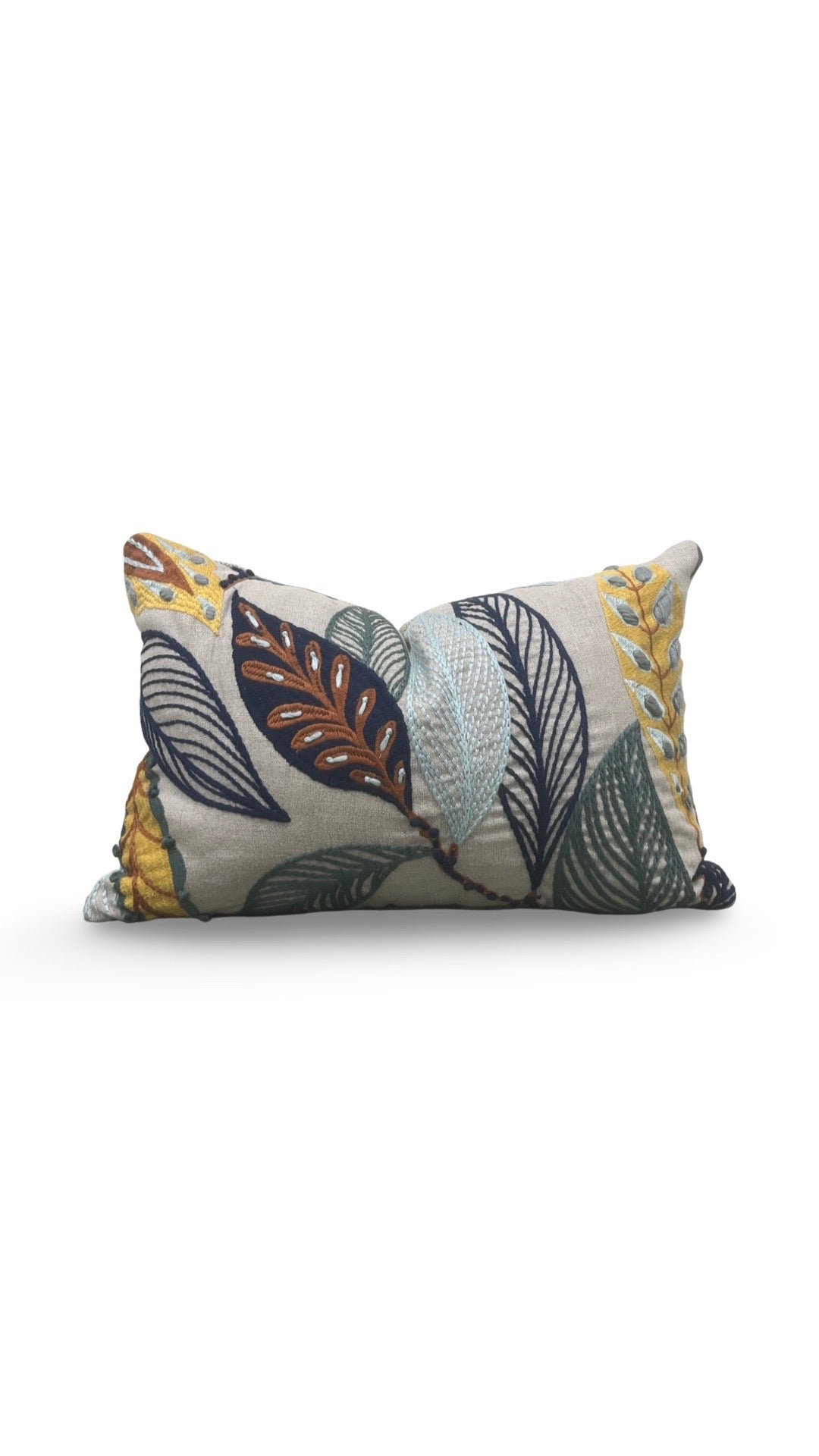 Lee Jofa Lumbar Pillow Forest Leaves Indigo Teal 12x18" Knife Edge Cover