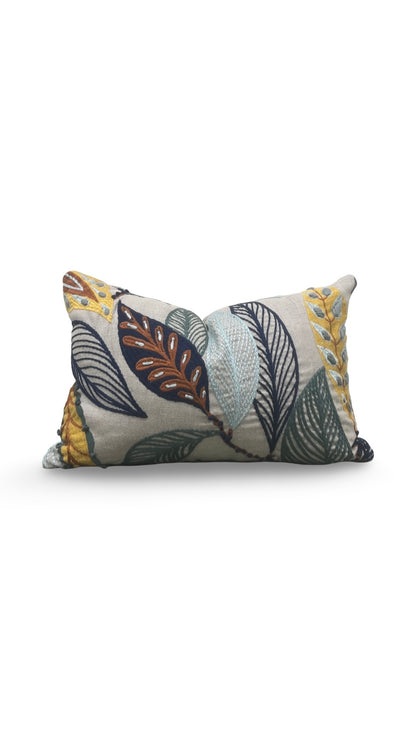 Lee Jofa Lumbar Pillow Forest Leaves Indigo Teal 12x18" Knife Edge Cover