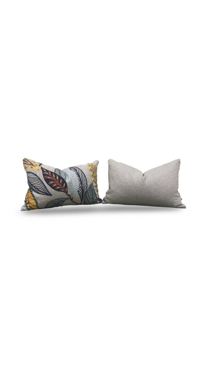 Lee Jofa Lumbar Pillow Forest Leaves Indigo Teal 12x18" Knife Edge Cover