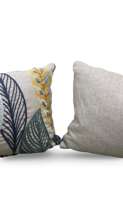 Lee Jofa Lumbar Pillow Forest Leaves Indigo Teal 12x18" Knife Edge Cover