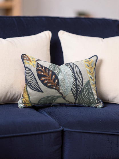 Lee Jofa Lumbar Pillow Forest Leaves Indigo Teal 12x18" Knife Edge Cover