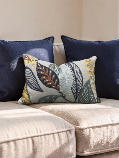 Lee Jofa Lumbar Pillow Forest Leaves Indigo Teal 12x18" Knife Edge Cover