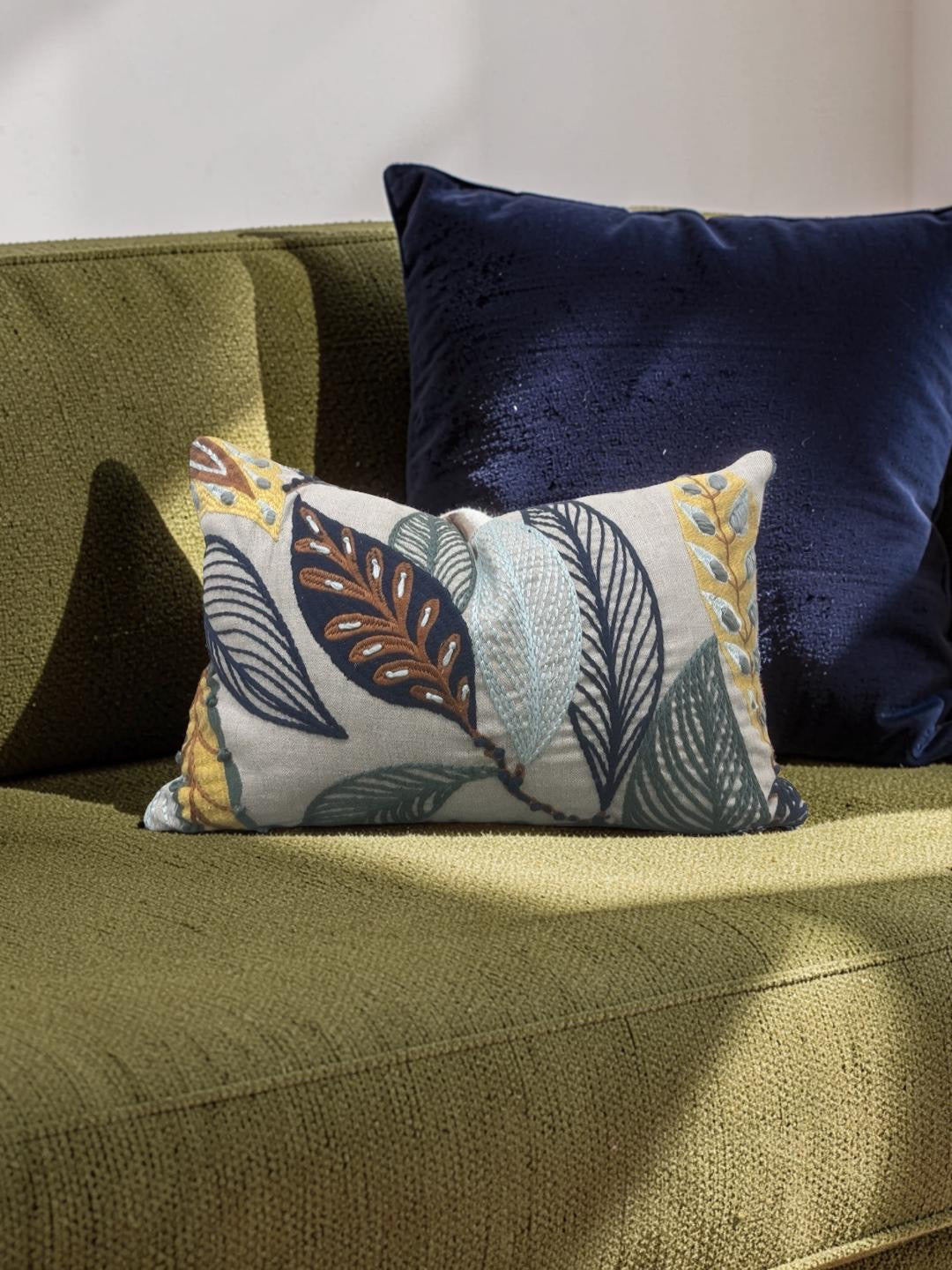 Lee Jofa Lumbar Pillow Forest Leaves Indigo Teal 12x18" Knife Edge Cover