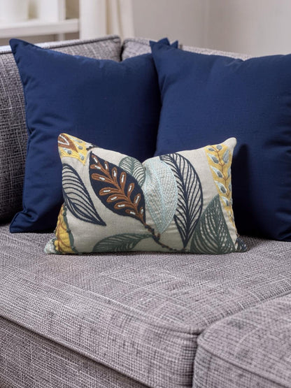 Lee Jofa Lumbar Pillow Forest Leaves Indigo Teal 12x18" Knife Edge Cover
