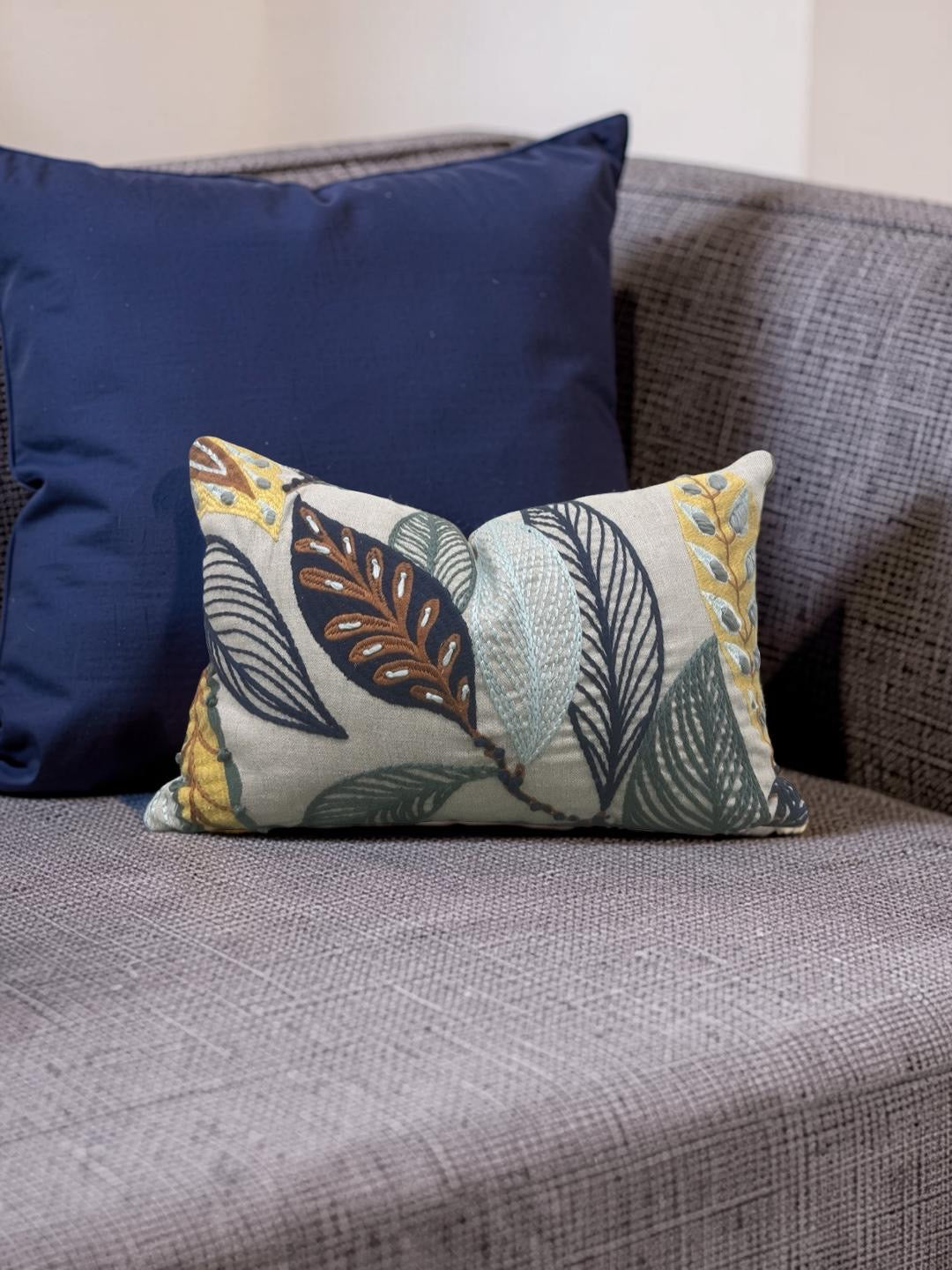 Lee Jofa Lumbar Pillow Forest Leaves Indigo Teal 12x18" Knife Edge Cover