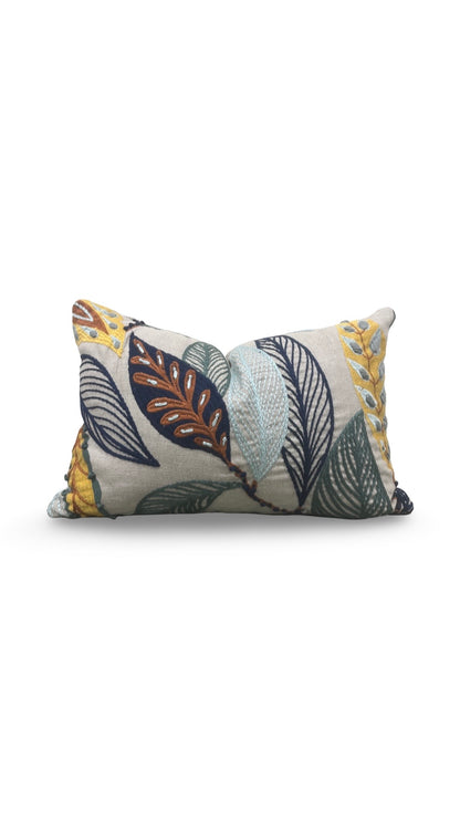 Lee Jofa Lumbar Pillow Forest Leaves Indigo Teal 12x18" Knife Edge Cover