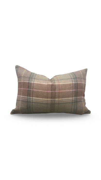 Mulberry Lumbar Pillow Shetland Plaid Quartz 12x18" Knife Edge Cover