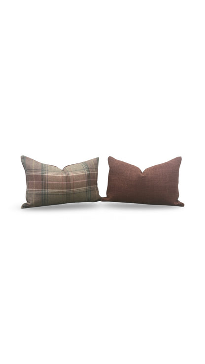 Mulberry Lumbar Pillow Shetland Plaid Quartz 12x18" Knife Edge Cover