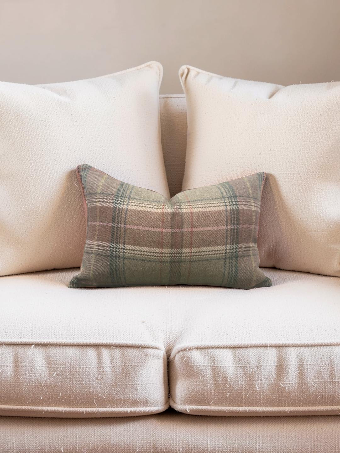 Mulberry Lumbar Pillow Shetland Plaid Quartz 12x18" Knife Edge Cover