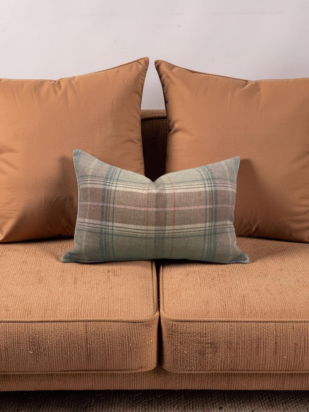 Mulberry Lumbar Pillow Shetland Plaid Quartz 12x18" Knife Edge Cover