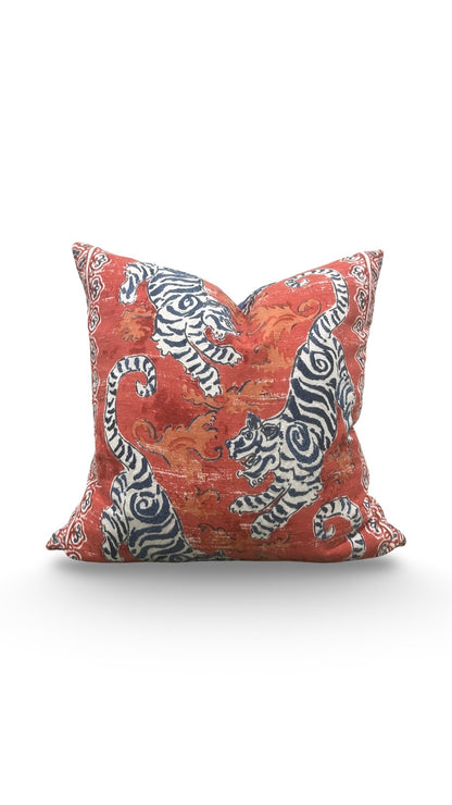 Tiger Print Decorative Pillow Bongol Poppy 20x20" Knife Edge Cover