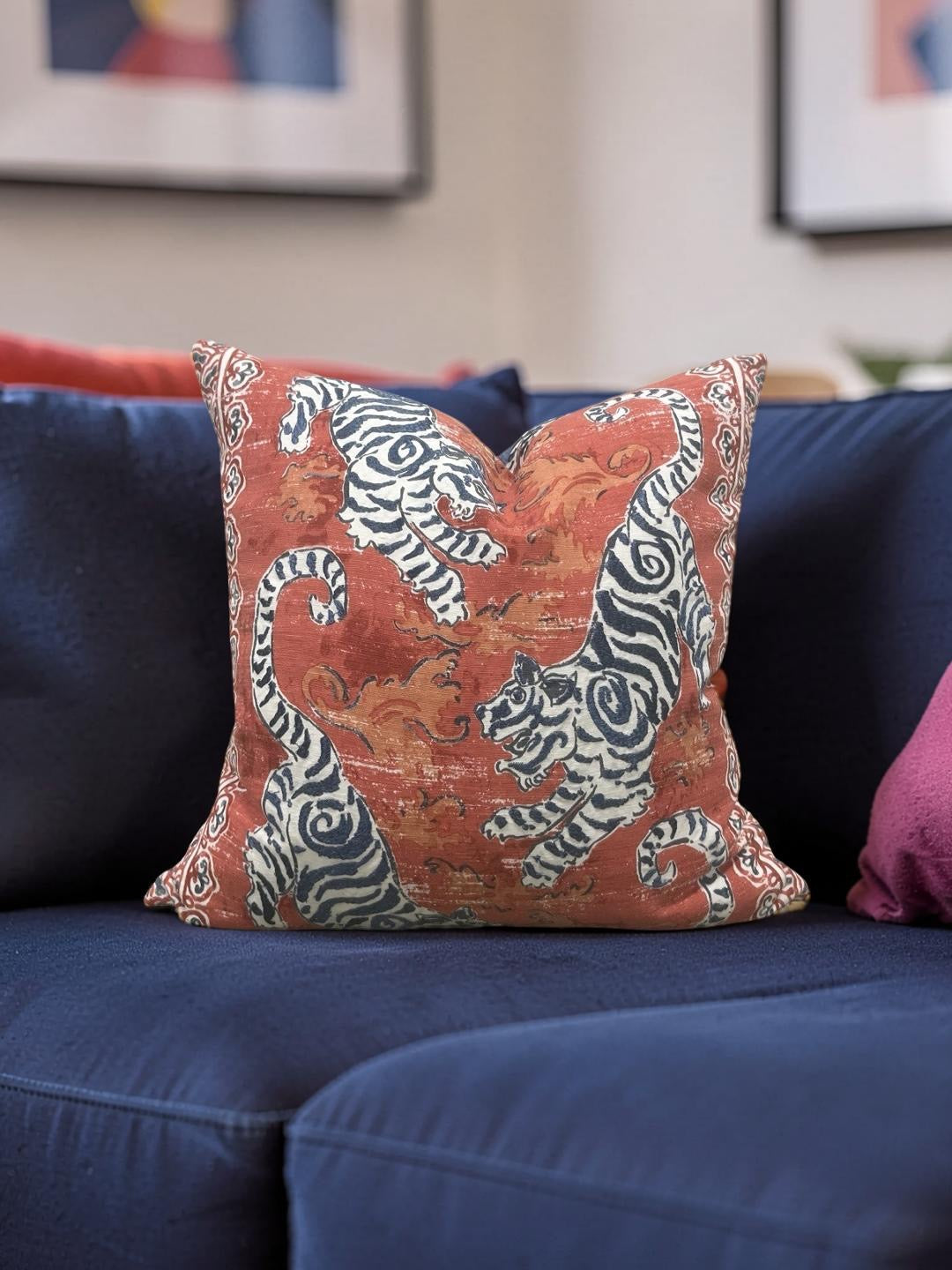 Tiger Print Decorative Pillow Bongol Poppy 20x20" Knife Edge Cover