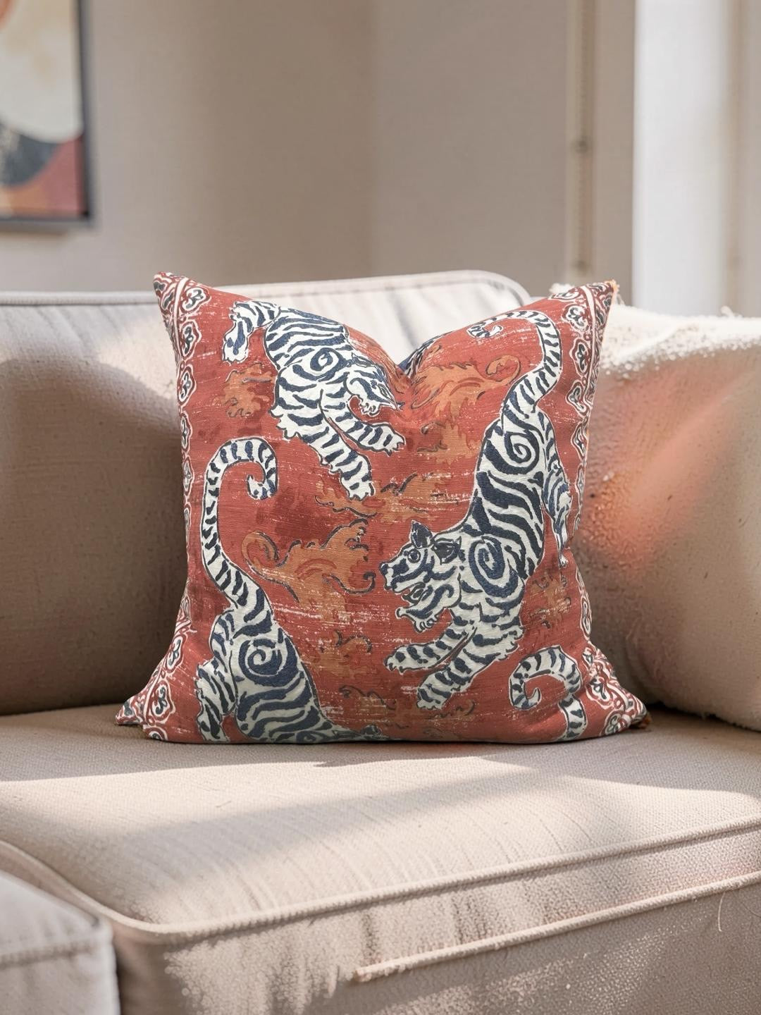 Tiger Print Decorative Pillow Bongol Poppy 20x20" Knife Edge Cover
