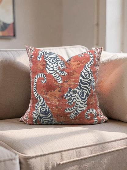 Tiger Print Decorative Pillow Bongol Poppy 20x20" Knife Edge Cover