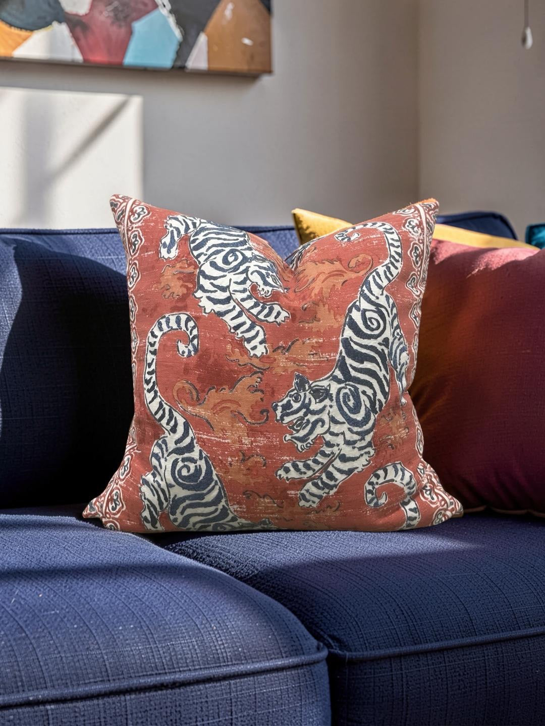 Tiger Print Decorative Pillow Bongol Poppy 20x20" Knife Edge Cover