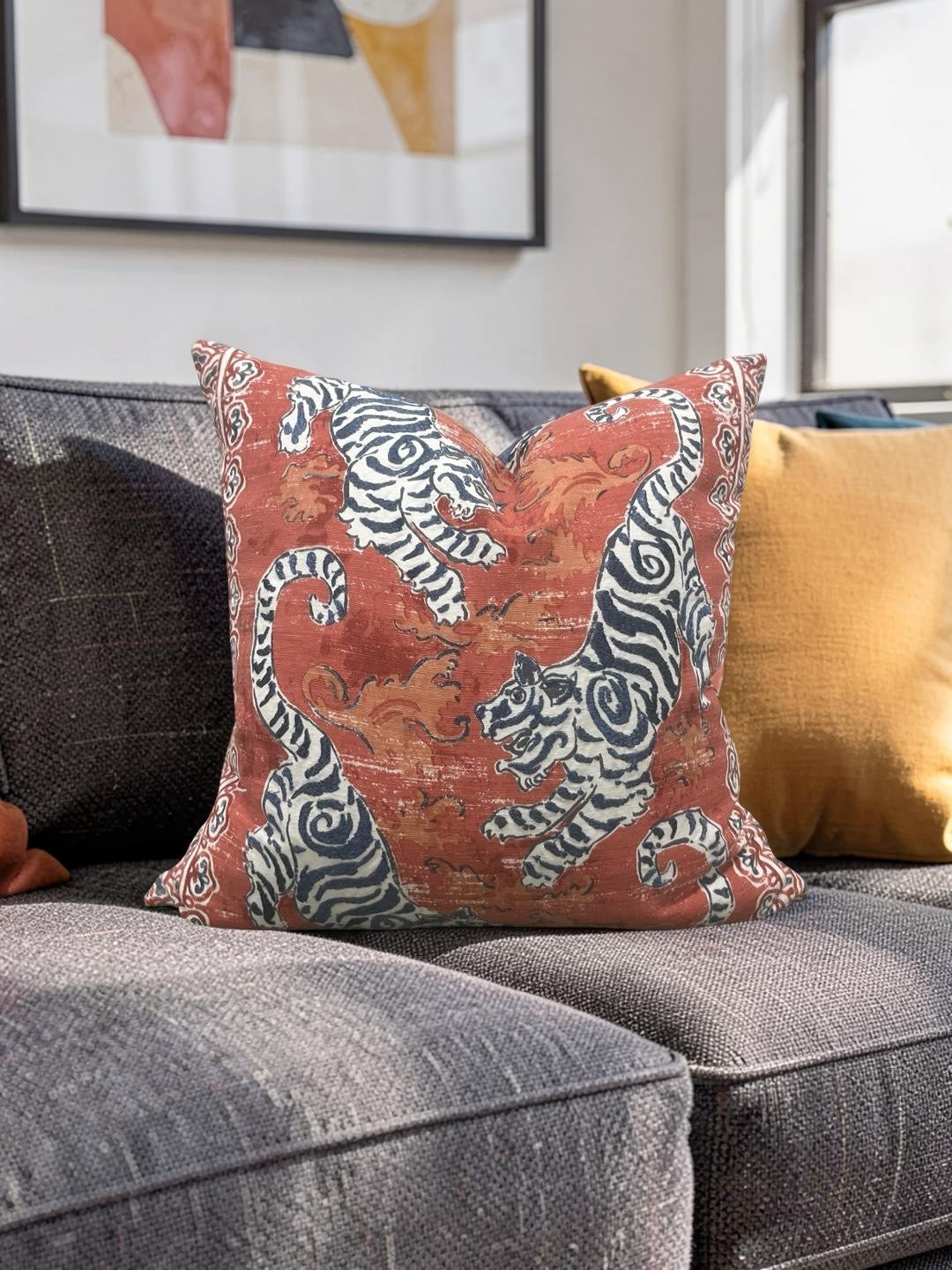 Tiger Print Decorative Pillow Bongol Poppy 20x20" Knife Edge Cover