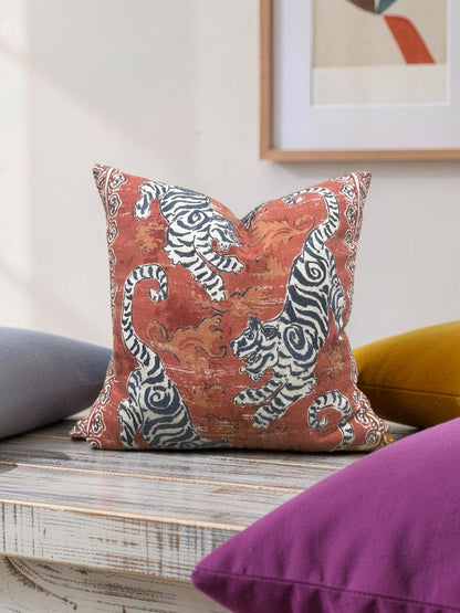 Tiger Print Decorative Pillow Bongol Poppy 20x20" Knife Edge Cover