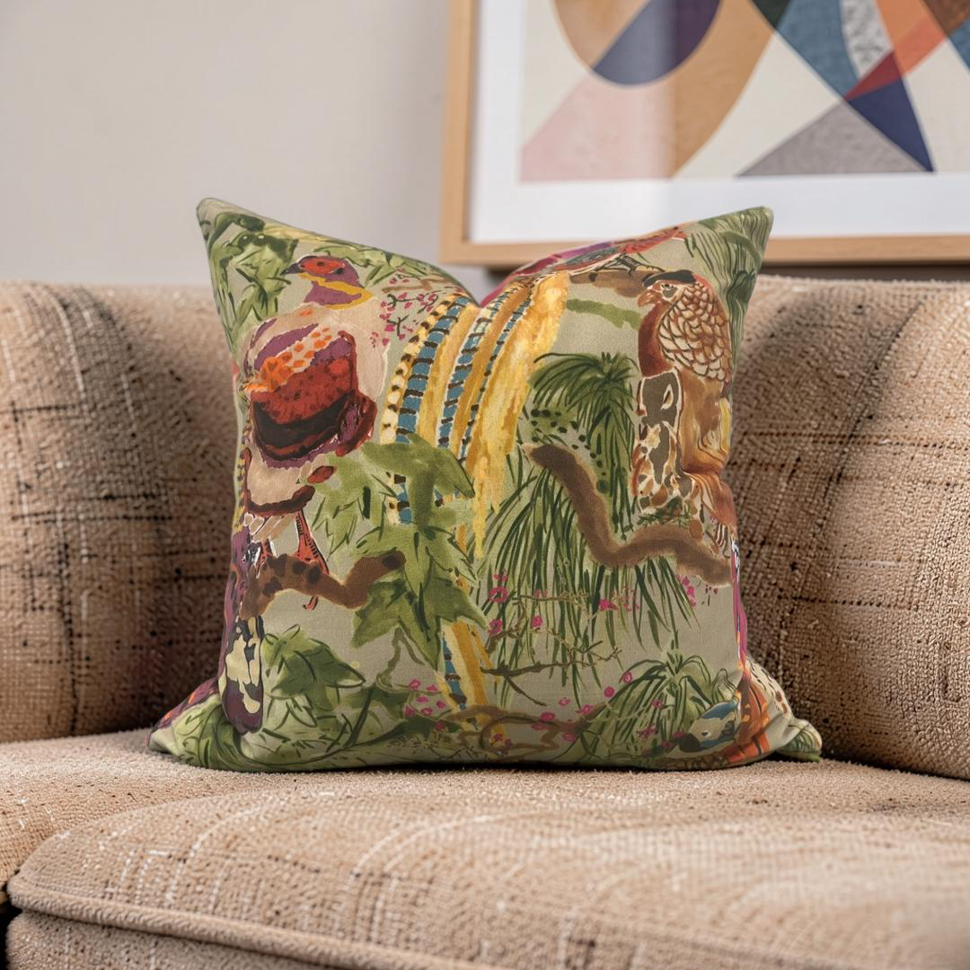 Game Birds Velvet Decorative Pillow 22x22" Knife Edge Cover