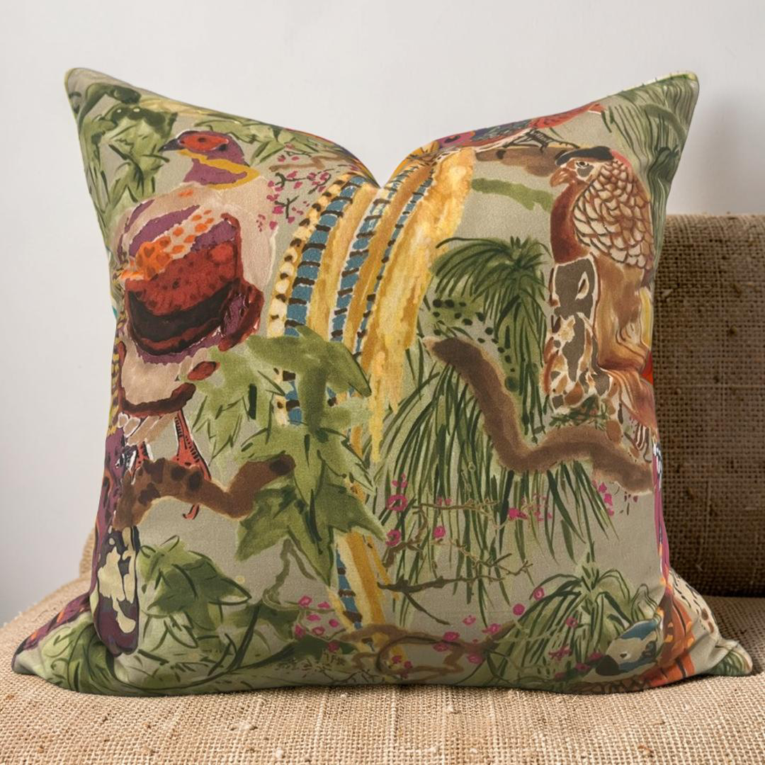 Game Birds Velvet Decorative Pillow 22x22" Knife Edge Cover
