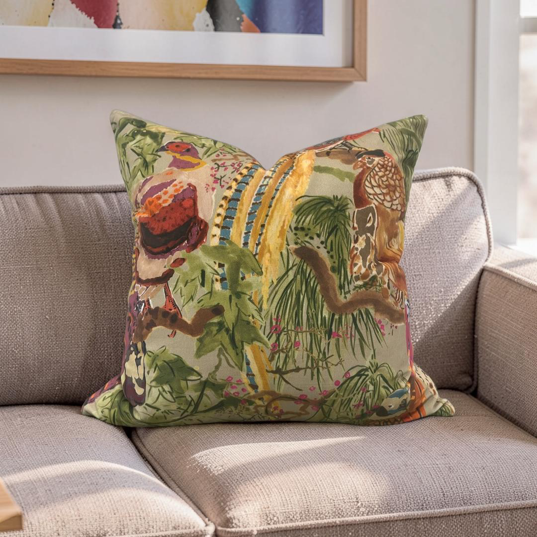 Game Birds Velvet Decorative Pillow 22x22" Knife Edge Cover
