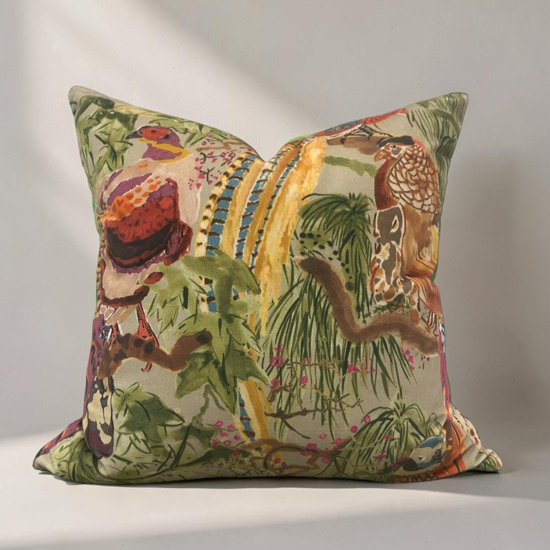 Game Birds Velvet Decorative Pillow 22x22" Knife Edge Cover