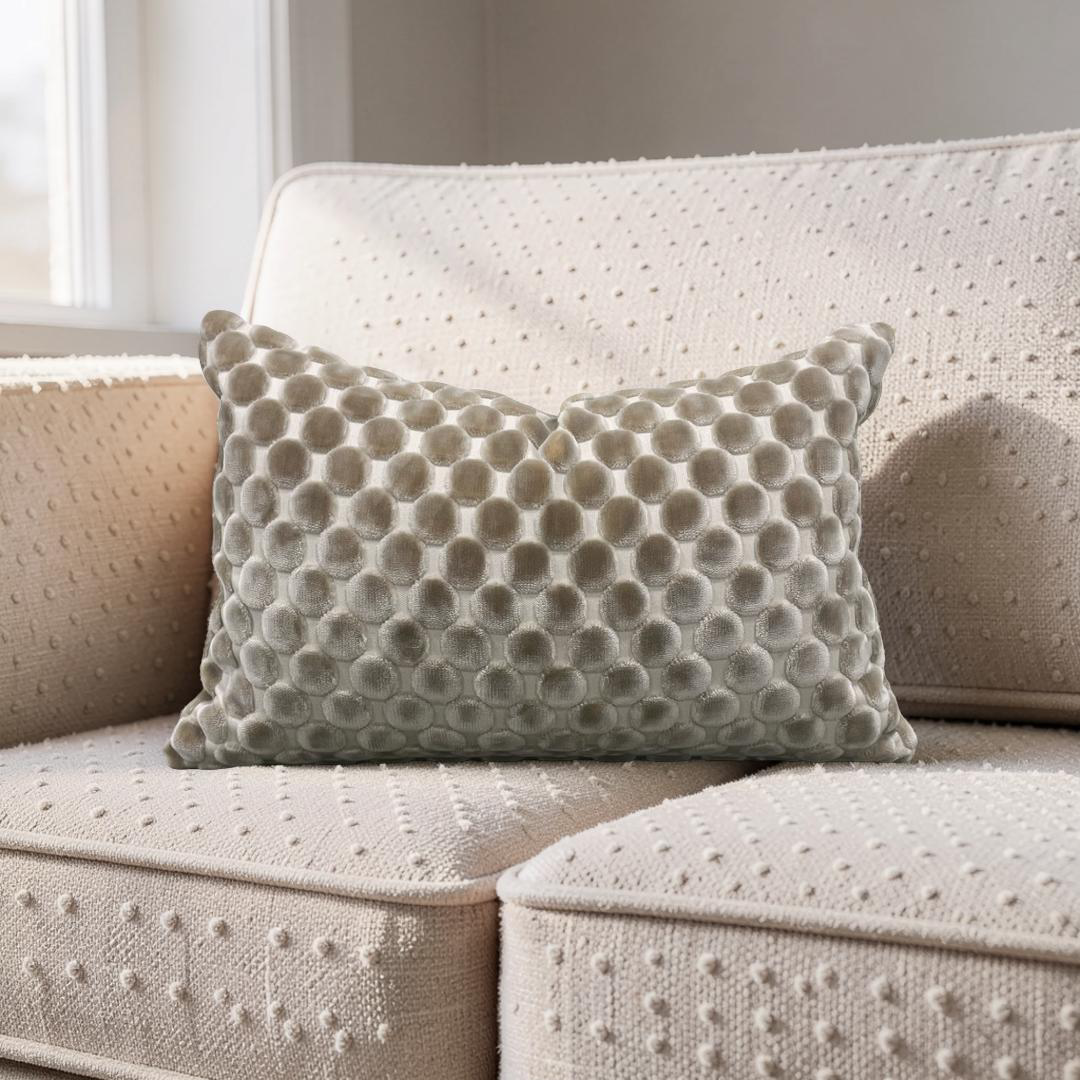 Polka Dot Lumbar Pillow Opulent Suede 12x18" Knife Edge Cover