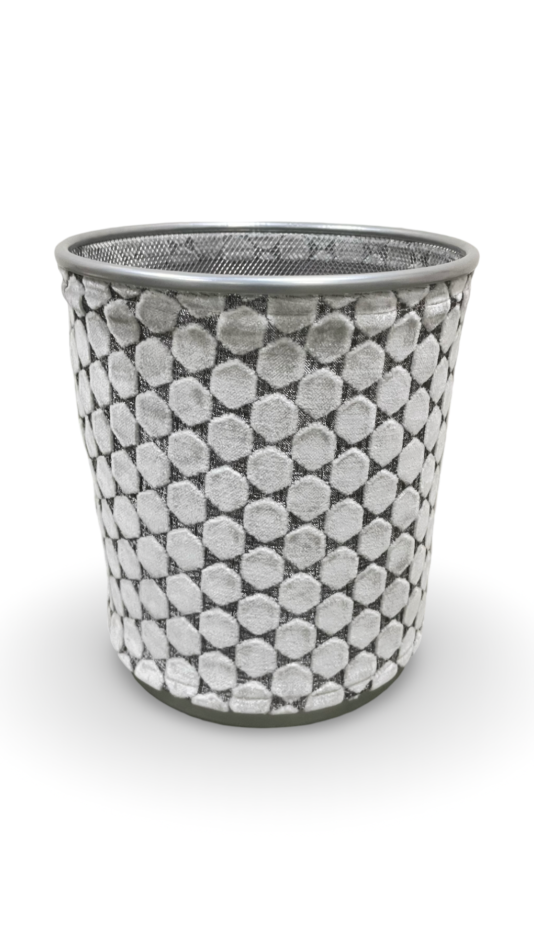 Light Grey Velvet Polka Dot Pattern Decorative Waste Basket