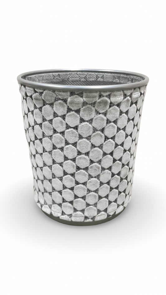 Light Grey Velvet Polka Dot Pattern Decorative Waste Basket