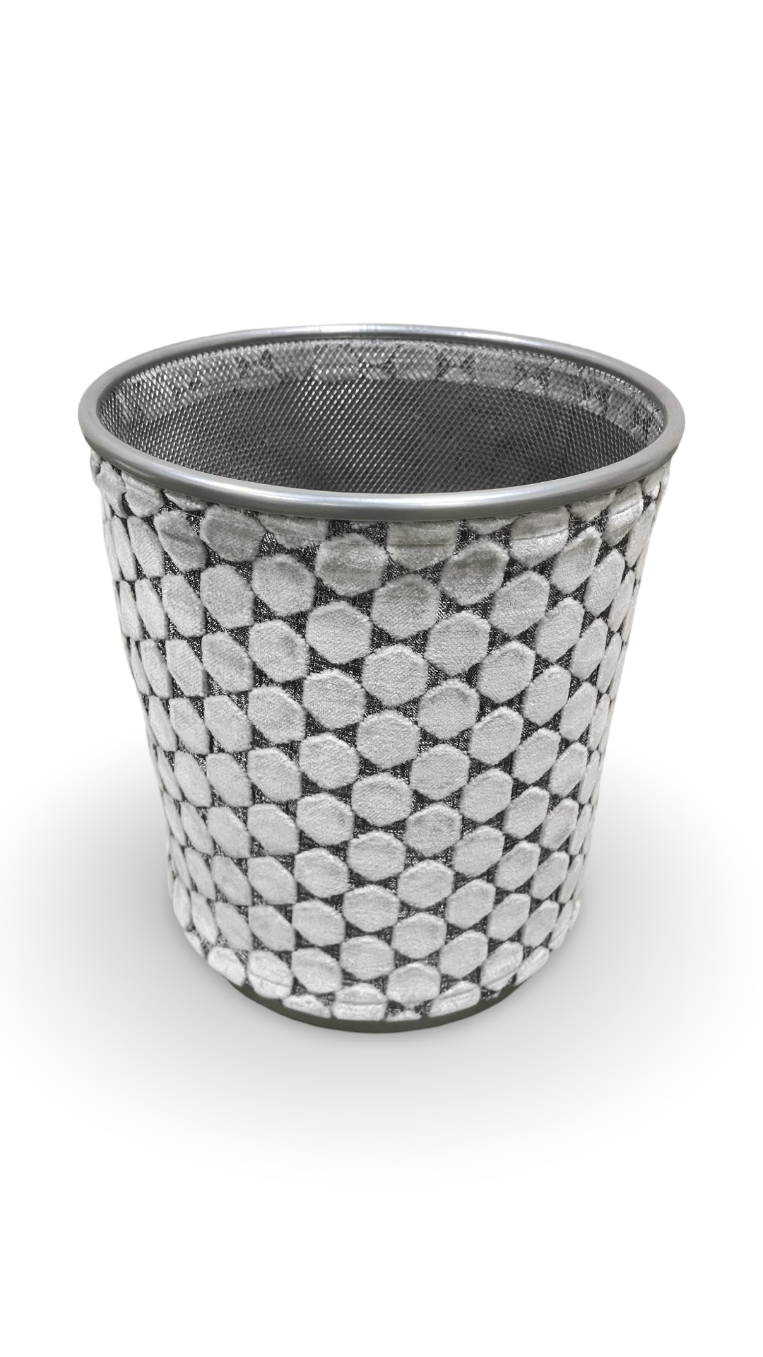 Light Grey Velvet Polka Dot Pattern Decorative Waste Basket