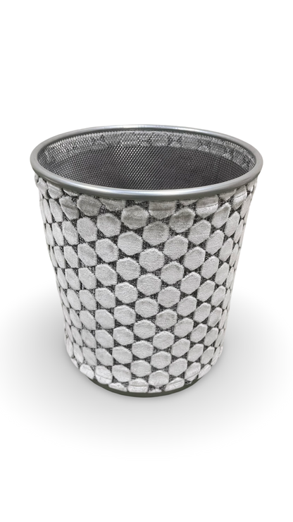 Light Grey Velvet Polka Dot Pattern Decorative Waste Basket