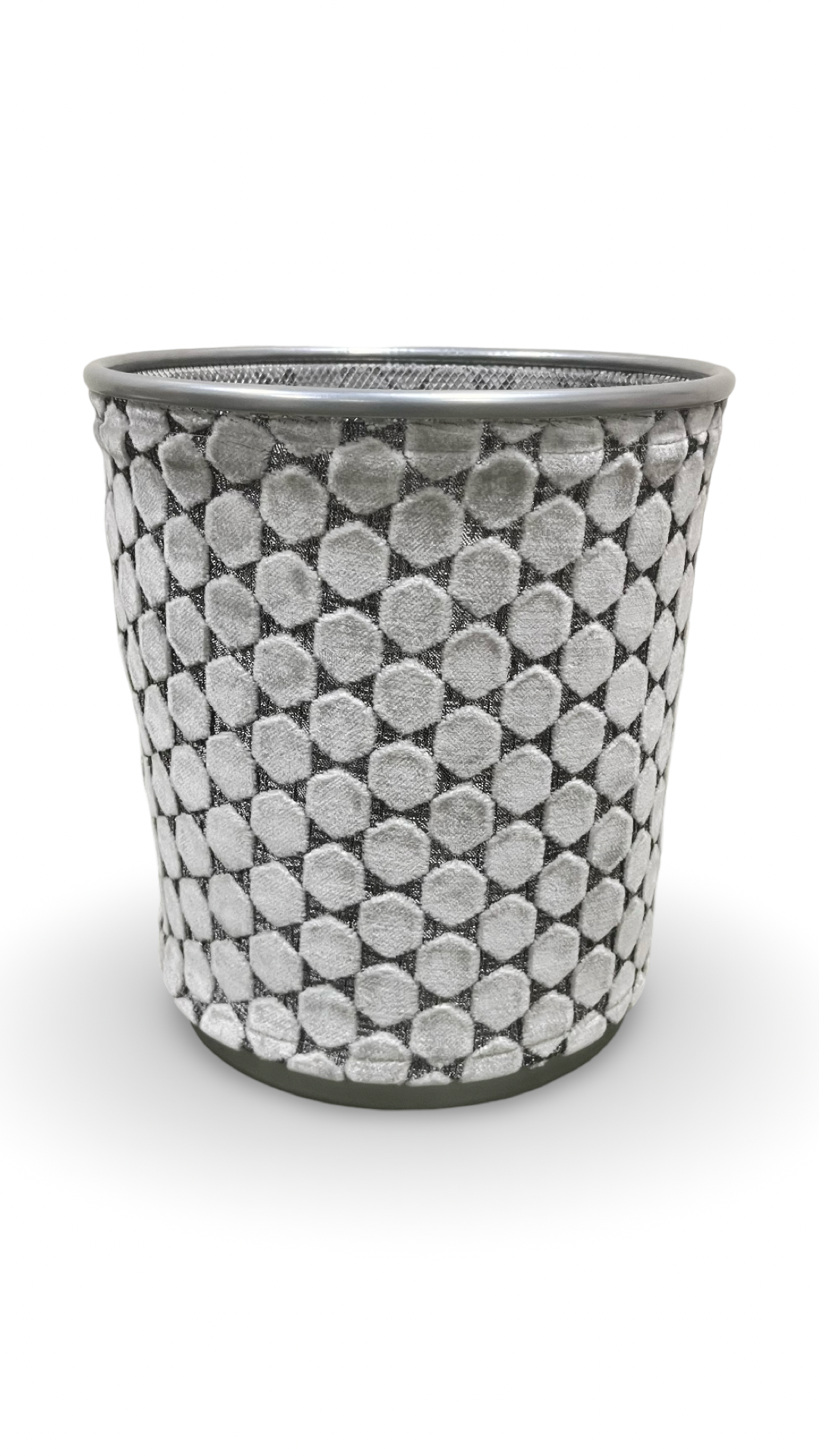Light Grey Velvet Polka Dot Pattern Decorative Waste Basket