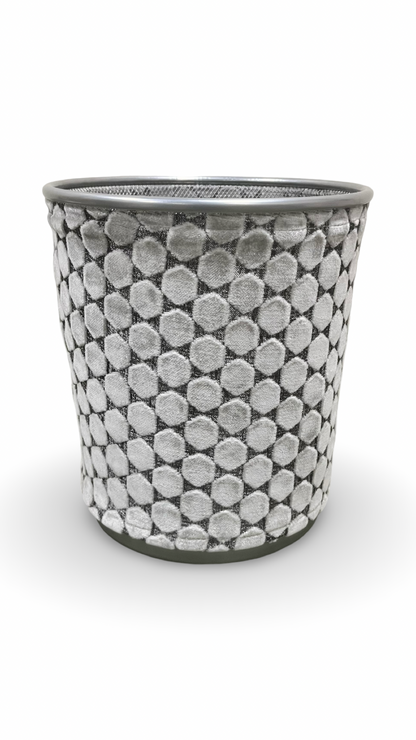 Light Grey Velvet Polka Dot Pattern Decorative Waste Basket