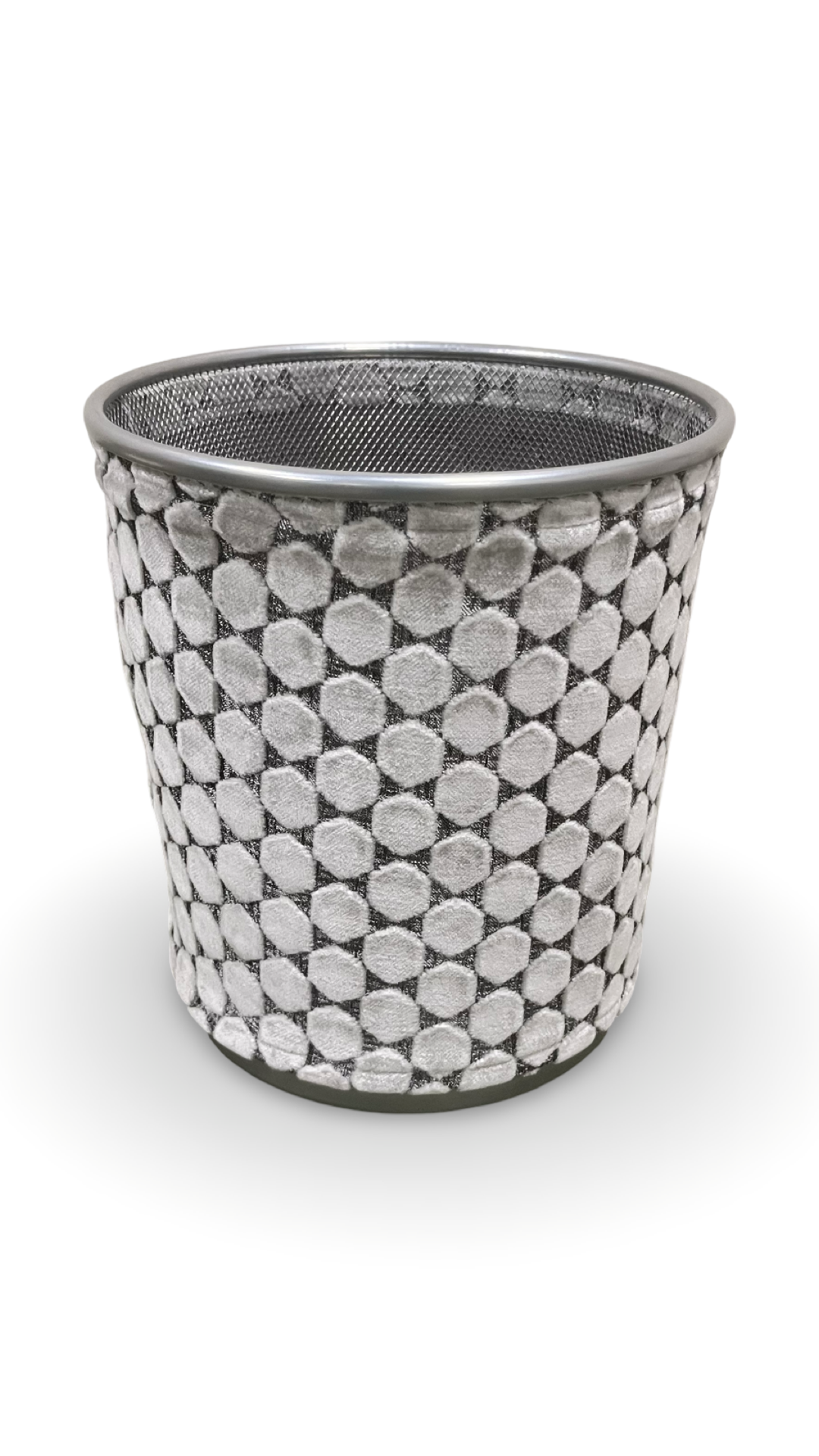 Light Grey Velvet Polka Dot Pattern Decorative Waste Basket