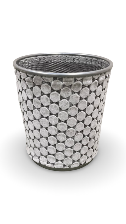 Light Grey Velvet Polka Dot Pattern Decorative Waste Basket