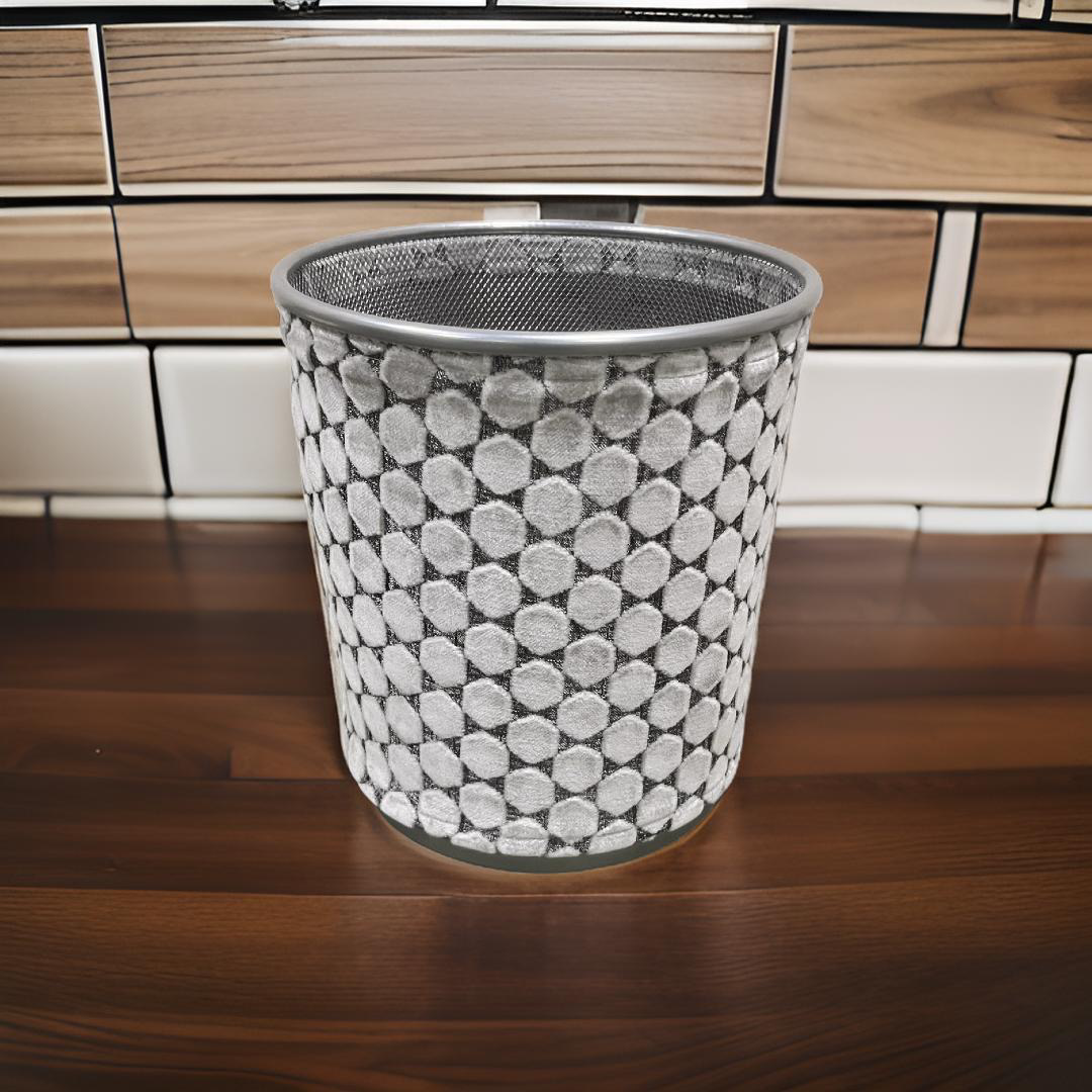 Light Grey Velvet Polka Dot Pattern Decorative Waste Basket