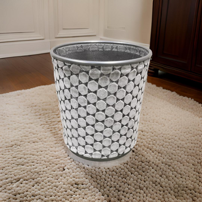 Light Grey Velvet Polka Dot Pattern Decorative Waste Basket