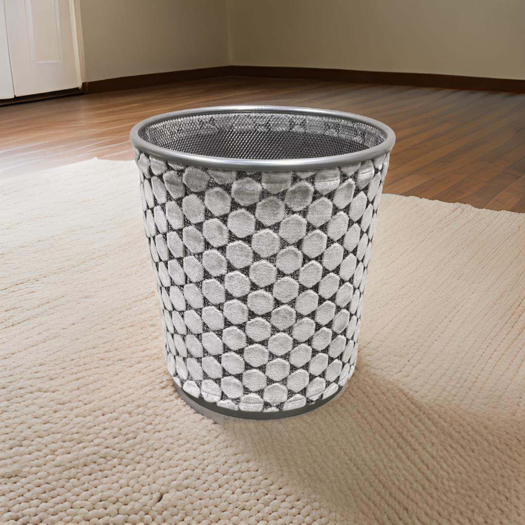 Light Grey Velvet Polka Dot Pattern Decorative Waste Basket
