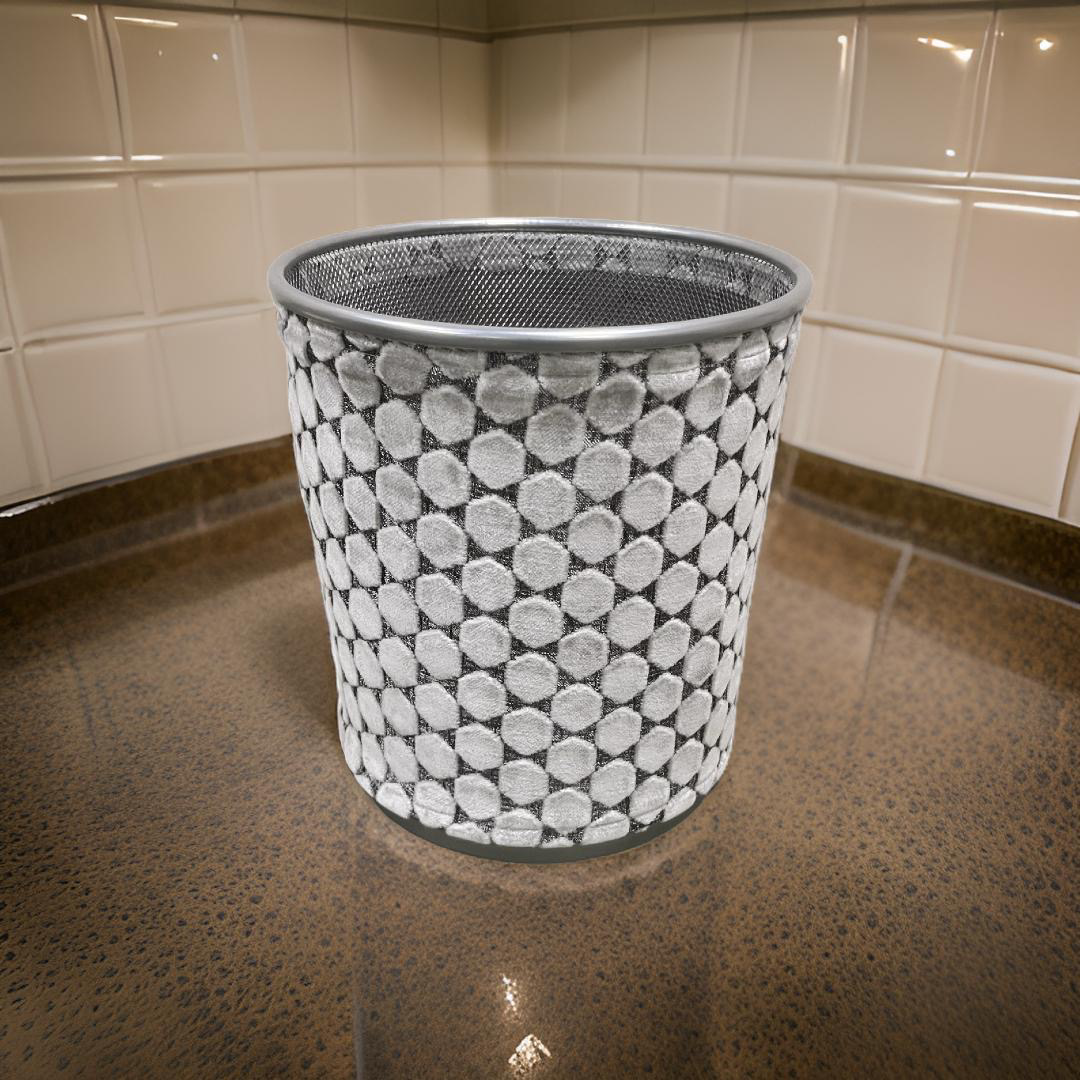 Light Grey Velvet Polka Dot Pattern Decorative Waste Basket