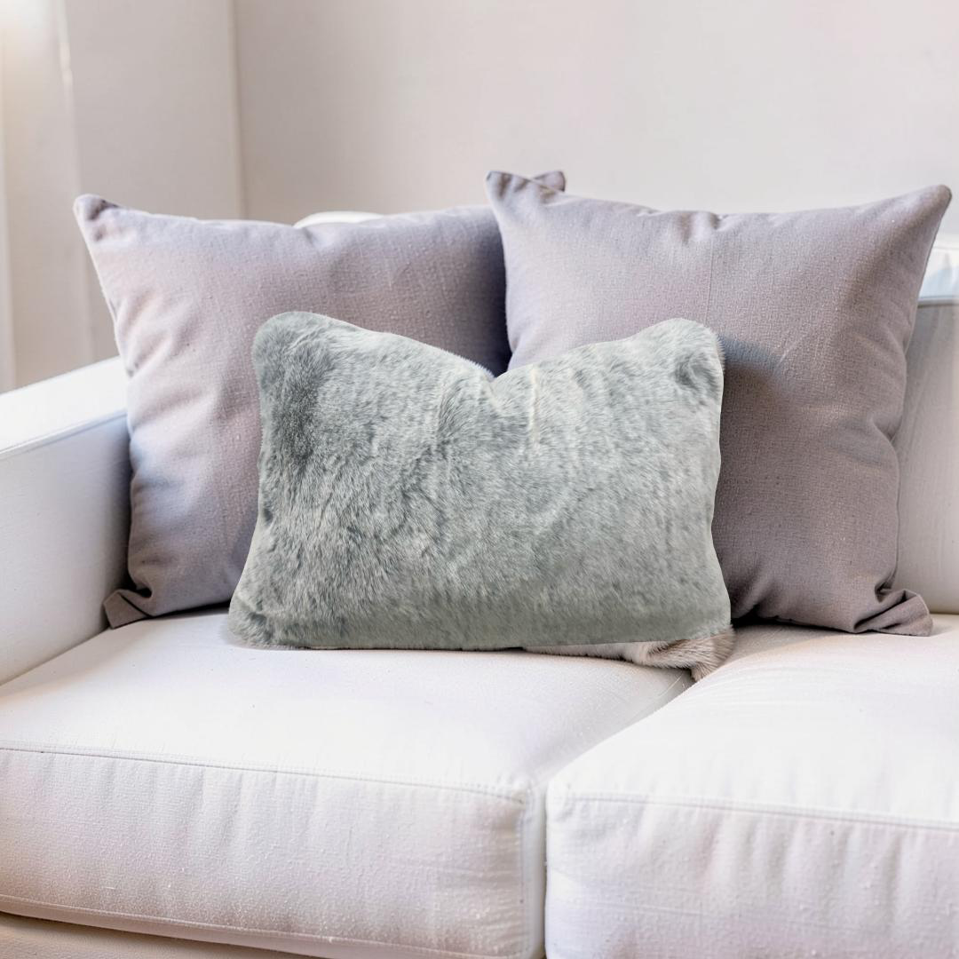 Misia Fur Lumbar Pillow Montparnos Givre 12x18" Knife Edge Cover