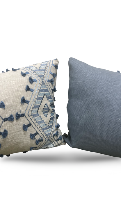 Lumbar Pillow Bluebell Blue and Tan Embroidery 12x18" Knife Edge Cover