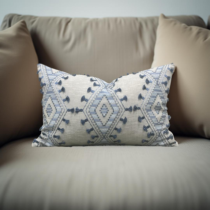 Lumbar Pillow Bluebell Blue and Tan Embroidery 12x18" Knife Edge Cover