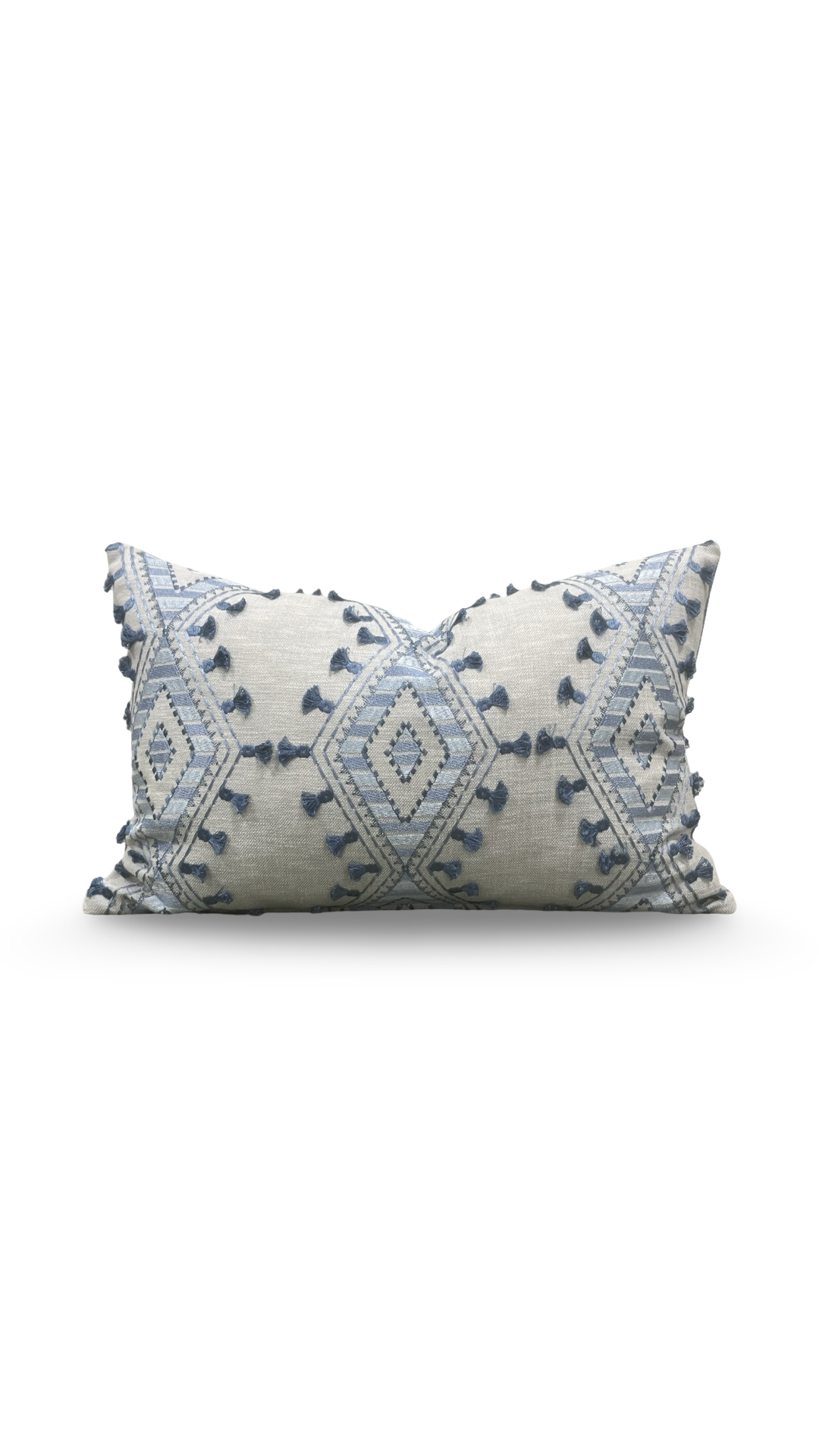 Lumbar Pillow Bluebell Blue and Tan Embroidery 12x18" Knife Edge Cover