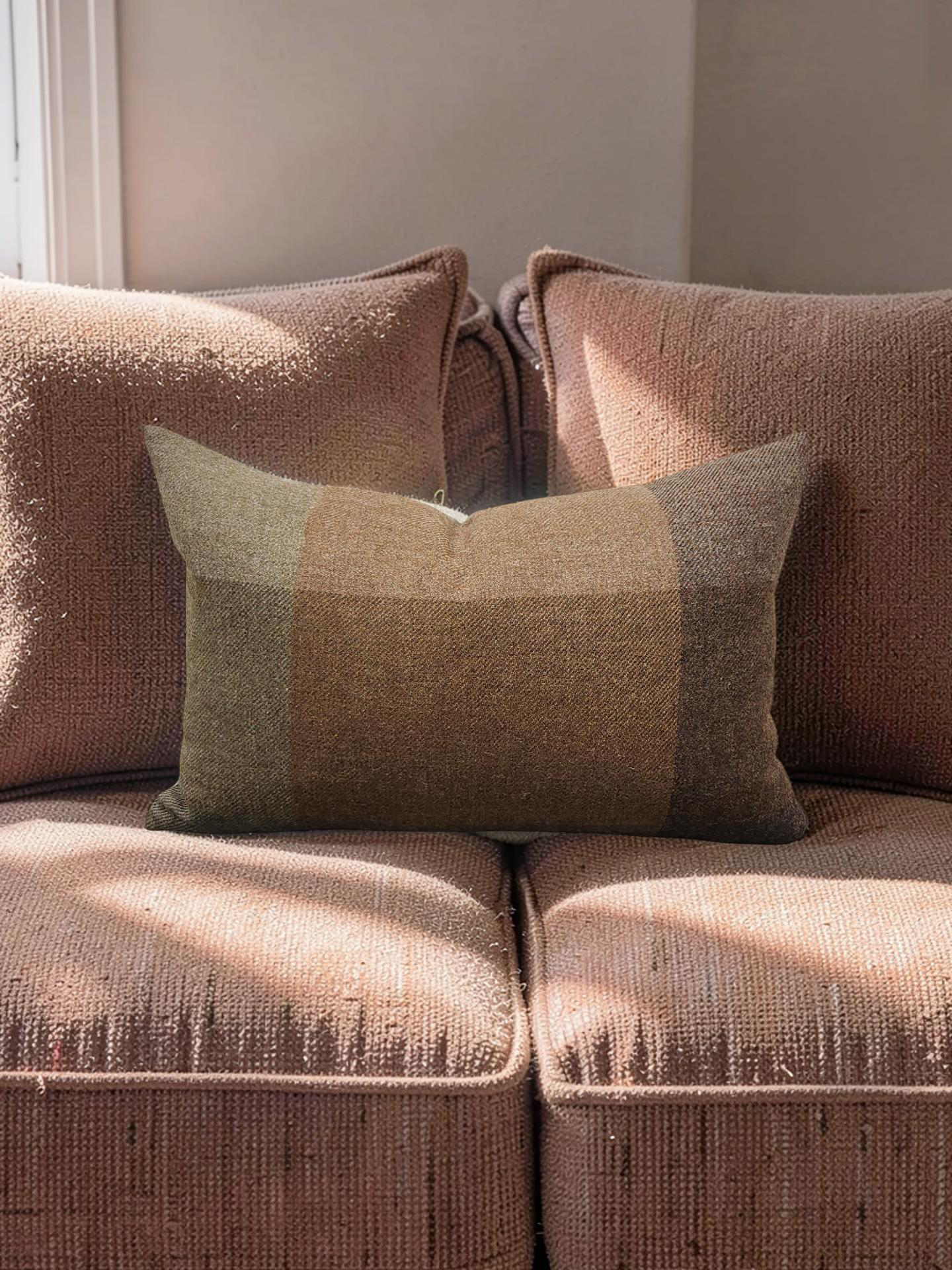 Lumbar Pillow Wool Check Cedar 12x18" Knife Edge Cover