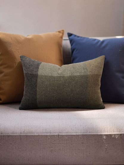 Lumbar Pillow Wool Check Cedar 12x18" Knife Edge Cover